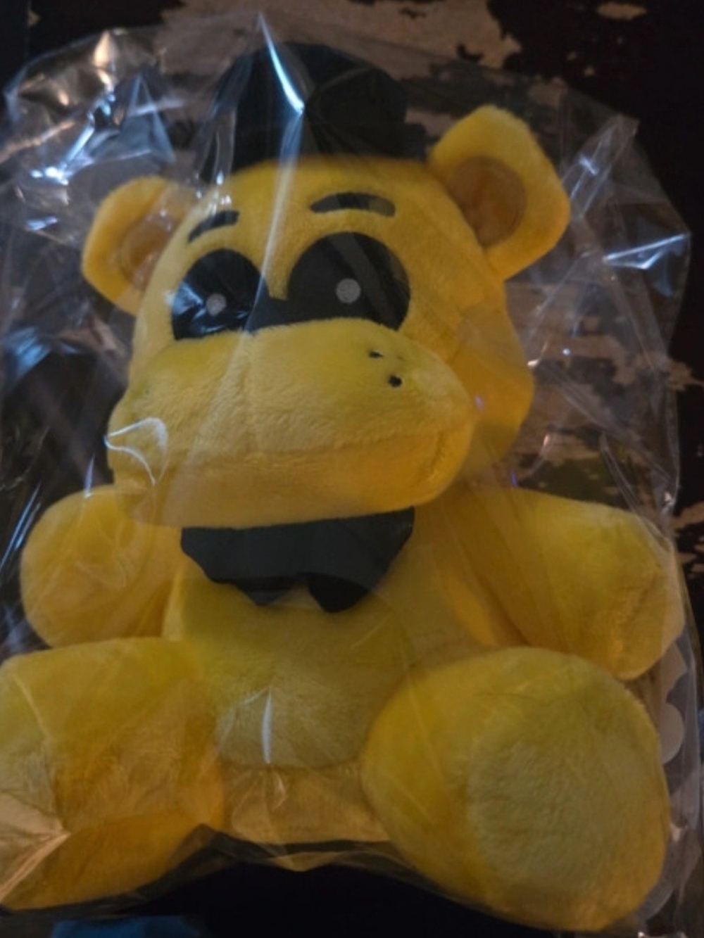 Yellow Plush Bear with Black Bow Tie and Hat - Soft Collectible Stuffed Animal